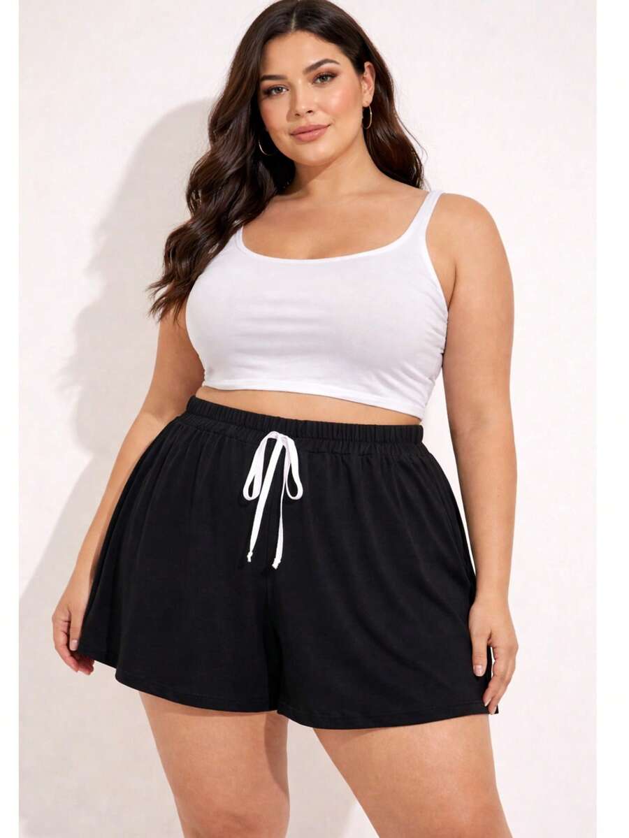 Women's Plus Size Comfortable Viscose/Lycra Knit Shorts - màu đen - Xem 1