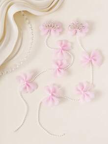 2 Presilhas de Cabelo com Laço Rosa para Adolescentes, Presilhas de Cabelo Trançadas com Coroa Fofa, Acessórios para Cabelo - Multicolorido - Ver 4