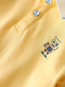 Cartoon Print Long Sleeve Casual Polo Shirt For Young Boys - Yellow - View 5