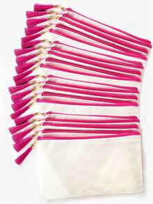 1/5/10/20pcs Elegant Portable Beige Canvas Jewelry Organizer Pouch With Colorful Tassel Decor (2 Styles, 10 Colors Available), Boho Style Tassel Makeup Bag, Reusable Canvas Zipper Pouch For Daily Use, Shopping, Travel, Gym - Beige - View 6