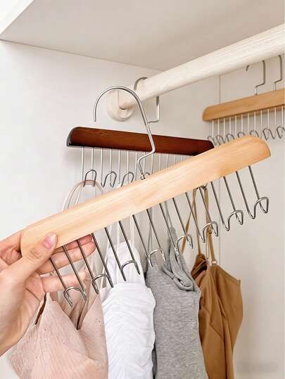 1ชิ้น ราวแขวนเสื้อโค้ทไม้เอนกประสงค์ - พร้อมตะขอ 8 อันสำหรับแขวนเสื้อผ้า, ชุดชั้นใน, เสื้อกั๊ก ฯลฯ ชั้นเก็บของในตู้เสื้อผ้า, ยังสามารถใช้แขวนหมวก, เนคไท, เข็มขัด, เสื้อกั๊ก, ผ้าพันคอและเครื่องประดับ, อุปกรณ์จัดระเบียบตู้เสื้อผ้า