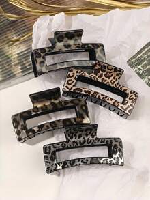 4个装女士豹纹发夹，发爪，时尚豹纹大号发夹，适合日常佩戴的女士发饰 - 彩色 - 查看 5