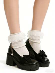 Casual Loafers, Women's Mules,Punk  Preppy    Grommet Eyelet  Bow    Home    Fashionable Platform Women's Flat Shoes, Women's Loafers, Y2K Style Cute School Style Loafers, Platform Loafers, Mary Jane Shoes, Women's Versatile Flat Shoes, Metal Buckle Loafers, Black Patent Leather Pleated Skirts. - 黑色 - 查看 3