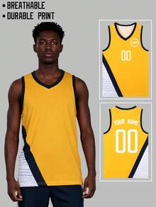 Andningsbar, snabbtorkande basketträningströja - Unisex, anpassningsbar laguniform med logotyp/namn/nummertryck, turneringsexklusiv t-shirt - Gul - Visa 7
