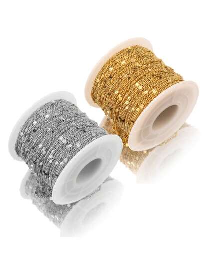 2m/10m Steel Chain With Shiny Sequins, Suitable For Necklace, Jewelry Making, Twisted Chain, Bulk, Applicable For Necklace, Bracelet Making And DIY Accessories