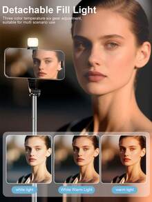 1.7m New Bluetooth Selfie Stick, 10m Wireless Remote Control, 360° Rotatable & Detachable Phone Holder, Reinforced Frame, Stable Tripod Stand, Live Streaming Equipment, Alloy Material, With LED Fill Light, Adjustable & Extendable, Compatible With IPhone 17/16/15/14/13/12, S25/S24/S23/S22/S21/S20 And Cameras, DSLR Camera Fill Light - one-size - View 3