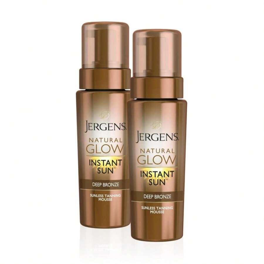 Jergens Natural Glow Instant Sun Self Tanner Mousse Bundle, Deep Bronze, Sunless Tanning, 6 Oz Bottle And Application Mitt - ColorB - View 1
