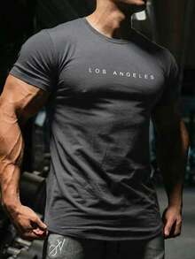 Men's Fashionable Casual Printed T-Shirt, Summer - Dark Grey - View 1