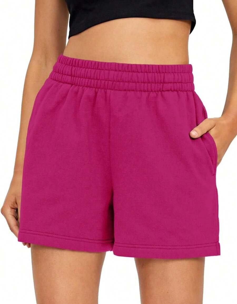 Women's High Waist Sweat Shorts With Drawstring & Pockets, Comfy Running Yoga Shorts Summer CasualA Valentine's Day NB8E - Rosered - 查看 1