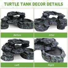PINVNBY Reptile Hide Resin Turtles Dock For Aquarium (Size: 7.1 X 4.7 X 2.7 Inches), Turtle Basking Platform For Small Size Snake Crested Gecko Lizard Frogs Newts - ColorA - View 3