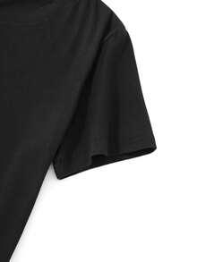 Women's Pure Cotton T-Shirt With Dog & Human High Five Heart Print, Classic Crew Neck Short Sleeve Tee, Casual Daily Top, S-5XL Sizes Available, Soft Breathable Fabric, Cute Animal Graphic Shirt For Dog Lovers, Black Basic Tee With Red Heart Detail, Regular Fit Summer Clothing - 黑色 - 查看 4