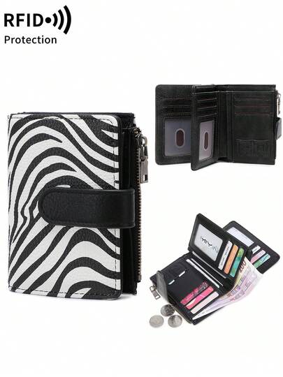 MIYIN Modern retro kort plånbok för kvinnor, multifunktionell kreditkortshållare med stor kapacitet, RFID-blockerande plånbok för dagligt bruk, kan hålla kreditkort/ID/mynt/kontanter/kvitton/foton, kuvertväska med dubbel dragkedja för kvinnor, lämplig för daglig shopping, kompakt och bärbar, kan användas som present, födelsedagspresent, jubileumspresent.