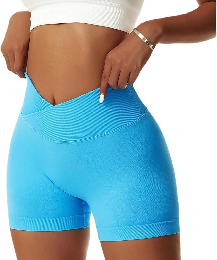 Women's Workout Gym Shorts Booty V Spandex Yoga Biker Shorts Scrunch Butt High Waisted Athletic LeggingsA Valentine's Day DA7V - 藍色 - 查看 1