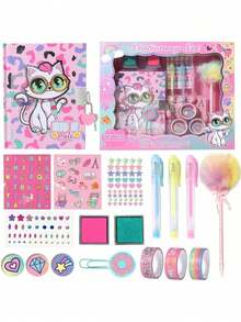 EstiloPowerKing Diario De Gato Para NiñAs Con Cerradura Y Llaves, Set De PapeleríA Para Gatos Con Diario, Sellos, Pegatinas, BolíGrafos, Diario De Gato, Regalo De CumpleañOs Para NiñAs De 4 A 12 AñOsVersióN Mejorada - Gato rosa - Ver 4