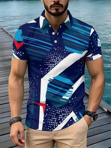 Men's Sportswear, Printed Polo Shirt, Collared And Buttoned Design, Knitted Fabric, Machine Washable, Comfortable And Breathable, Suitable For Outdoor Activities And Daily Commuting. - Multicolor - View 2