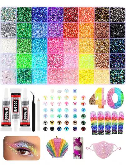 Jelly Resin Rhinestones With Tweezers For Crafting,Bedazzling Kit,For Bedazzling, Mixed-Color 3mm 4mm 5mm Bedazzling Crystal With B7000 Jewelry Glue For DIY Crafts Clothing Tumblers Shoes Fabric Nail Art,Nail Rinestones