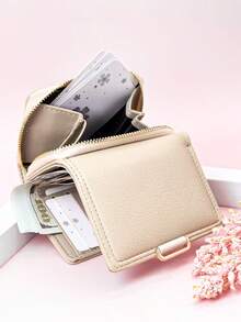 MINGYOU Short Tri-Fold Handbag Wallet, PU Leather Women's Multifunctional Wallet With Zipper, Large Capacity Coin Purse, Card Holder