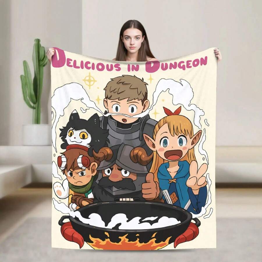 Dungeon Meshi Anime Marcille Laios Flannel Blanket Autumn Warm Throw Blanket For Bedroom Bedspread Sofa Bed Cover - 白色 - 查看 1