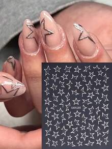 Set da 5 adesivi per unghie a forma di stella stile Y2K, inclusi design di stelle vuote in argento e oro, stelle dorate e argentate, stelle sexy nere e rosa con ragazze, adesivi per unghie a forma di stella vuota, decalcomanie per arte di unghie a forma di stella, adesivi per stelle lucide, decorazioni per unghie, forniture per unghie a superficie liscia - Multicolore - Visualizzare 5