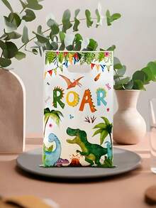 20pcs Dinosaur Theme Party Gift Bags With Handles, Dinosaur Pattern Gift Bags Suitable For Green Forest Theme Celebrations, Great For Dinosaur Theme Birthday Party Supplies, Candy Bags, Family Holiday Party Decorations, Multipurpose Dinosaur Packaging Gift Bags, Party Favor Packaging Bags - Multicolor - View 6
