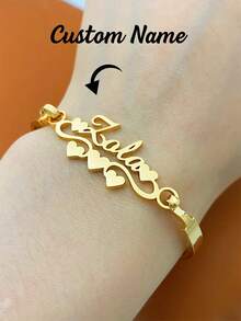 Custom Buckle Name Cuff Bangles Stainless Steel 18k-Gold-Plated Waterproof Bracelet Summer Punk Heart Romantic Personalized Gift