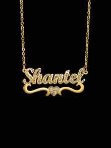 1pc Personalized Zirconia Necklace, Customized Necklace, Heart, Butterfly, Crown, Different Styles To Choose From, Inlaid Zirconia Necklace, Gold Nameplate Personalized Customized Jewelry Necklace, As A Valentine's Day Gift, Mother's Day Gift - Gold - View 15