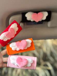 "1PC/2PCS/4PCS Plush Heart Wing Car Handle Cover, Sweet Auto Interior Decor, Soft Car Handle Glove For Girls, 4 Colors Optional".Car Accessories,Car,Car Decor. - Various - View 2