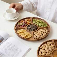 1/3件装木质五格分隔食物托盘，托盘，盘子，木制托盘，厨房托盘，多功能水果零食开胃菜托盘 | 多功能木制零食水果收纳托盘 - 卡其色 - 查看 9