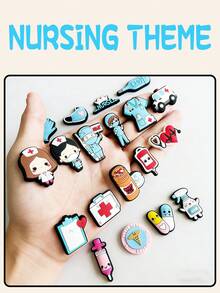 19件套，柔软PVC材质，卡通医疗系列鞋履及配件，护士制服及口罩鞋履及配件，医疗包，输液袋，救护车凉鞋及配件，适用于凉鞋、花园鞋、DIY配件、派对礼品 - 卡通醫療 - 查看 2