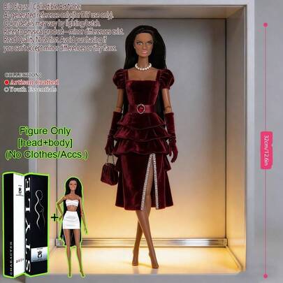 Modelo super posable de 12 articulaciones con rótula de 12.6 pulgadas 1/6 BJD/MJD - Características faciales exquisitas, cabello esponjoso, regalo de vacaciones para coleccionistas (solo figura)