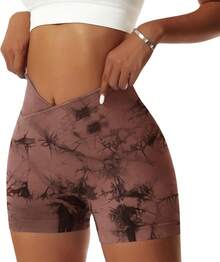 Women's Workout Gym Shorts Booty V Spandex Yoga Biker Shorts Scrunch Butt High Waisted Athletic LeggingsA Valentine's Day DA7V - 紮染棕色 - 查看 6