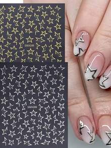 Set da 5 adesivi per unghie a forma di stella stile Y2K, inclusi design di stelle vuote in argento e oro, stelle dorate e argentate, stelle sexy nere e rosa con ragazze, adesivi per unghie a forma di stella vuota, decalcomanie per arte di unghie a forma di stella, adesivi per stelle lucide, decorazioni per unghie, forniture per unghie a superficie liscia - Multicolore - Visualizzare 4