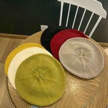 Women's Beret - Line Pattern, Foldable And Portable Winter Brimless Hat, No Elastic Soft Material, Available In 6 Colors (Black/Red/White/Yellow/Green/Beige) Suitable Casual Street Style And Student Outfits, Fashion Accessory, Multi-Functional Item, Recommended Hand Washing - màu xanh lá - Xem 4