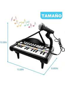 Piano De Juguete Para NiñOs, Teclado De Piano ElectróNico 24 Teclas Con MicróFono, 3 Modos De EnseñAnza, Ritmo Colorido Luminoso, Juguetes De Instrumentos Musicales Regalos Divertido Para NiñO NiñA - Negro - Ver 7