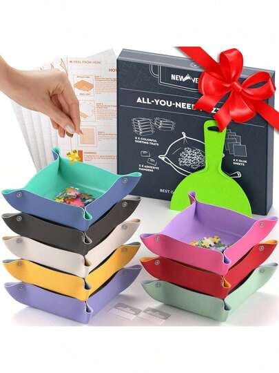 EstiloEstiloNewverest Bandejas Clasificadoras y Accesorios para Rompecabezas – 8 Charolas 23x23 cm Apilables, 6 Láminas Adhesivas, Espátula y Ganchos – Organizador hasta 2000 Piezas – Ideal para RegaloVersión mejoradaVersión mejorada