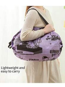 1 Peça Sacola Grande Dobrável de Alta Capacidade, Sacola de Compras Durável, Design Sanfona Retrátil, Formato Redondo, Portátil com Alça de Ombro, Adequada para Compras, Viagens, Dobra em Mochila - Multicolorido - Visão 6