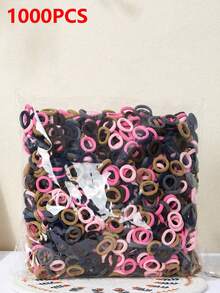 100/500/1000个随机颜色女童弹力发圈尼龙彩色发带儿童发饰