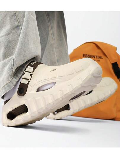 四季皆宜双色男士套脚凉鞋，沙滩鞋，厚底包头，大码