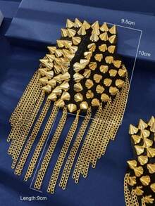 1pc Fashionable Shiny Gold Tassel Unique Metal Shoulder Epaulet, Retro Punk Armband Accessory, Unisex