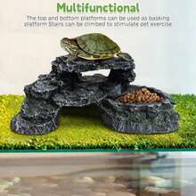 PINVNBY Reptile Hide Resin Turtles Dock For Aquarium (Size: 7.1 X 4.7 X 2.7 Inches), Turtle Basking Platform For Small Size Snake Crested Gecko Lizard Frogs Newts - ColorA - View 6