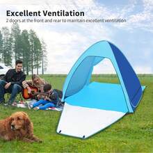 3 Seconds Pop Up Beach Tent Automatic Pop Up Instant Shade Sun Shelter UPF 50+ Portable Canopy Cabana For Outdoor Activities, Camping Fishing Park Hiking Picnic - 藍色 - 查看 3