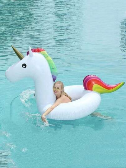 1 pieza - Flotador de natación grande con diseño de unicornio, personalizable, anillo de vida inflable de 120/90 cm de grosor, flotador de agua inflable con diseño de unicornio blanco y arcoíris