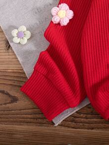 Bộ 2 món áo nỉ dài tay cổ tròn họa tiết hoa cho bé gái, thích hợp mặc mùa xuân/thu. - Đỏ - Xem 5