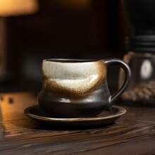 Minimalist Reactive Glaze Coffee Cup & Saucer Set, Latte, Cappuccino, Tea Cup, Mug - Multicolor - View 9