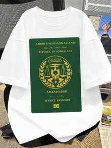 Maglietta Ambassador Somaliland Passport Service, primavera, street hip-hop, traspirante, stampa statement - Bianco - Visualizzare 2