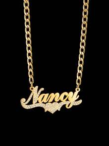 1pc Personalized Zirconia Necklace, Customized Necklace, Heart, Butterfly, Crown, Different Styles To Choose From, Inlaid Zirconia Necklace, Gold Nameplate Personalized Customized Jewelry Necklace, As A Valentine's Day Gift, Mother's Day Gift - Gold - View 12