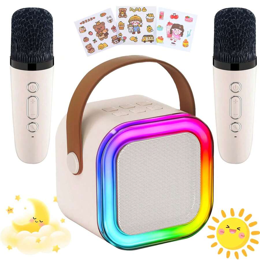 Family Karaoke Machine, Dual-Use Mini Bluetooth Speaker With Microphone And LED Lights For Kids & Adults, Popular 2026 Birthday & Christmas Entertainment Toy For 3-12+ Years Old Boys & Girls