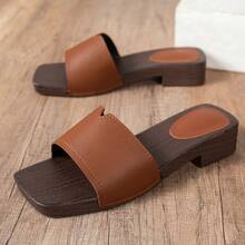 2026 New Urban Ins Style Brown Leather Slides, Women's Simple Strap Flat Sandals, Soft Leather Slip-On Slippers, Casual Slouchy - Brown - View 5