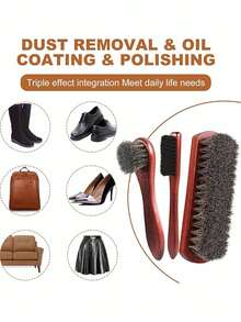4件套马毛鞋刷套装，抛光刷，皮革鞋靴护理刷，天鹅绒鞋布 - 彩色 - 查看 6