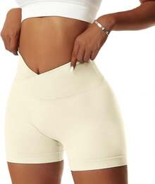 Women's Workout Gym Shorts Booty V Spandex Yoga Biker Shorts Scrunch Butt High Waisted Athletic LeggingsA Valentine's Day DA7V - 米色 - 查看 6